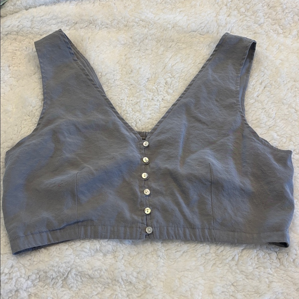 Madewell Gray Crop Top button front sleeveless size 12 elastic stretch back
